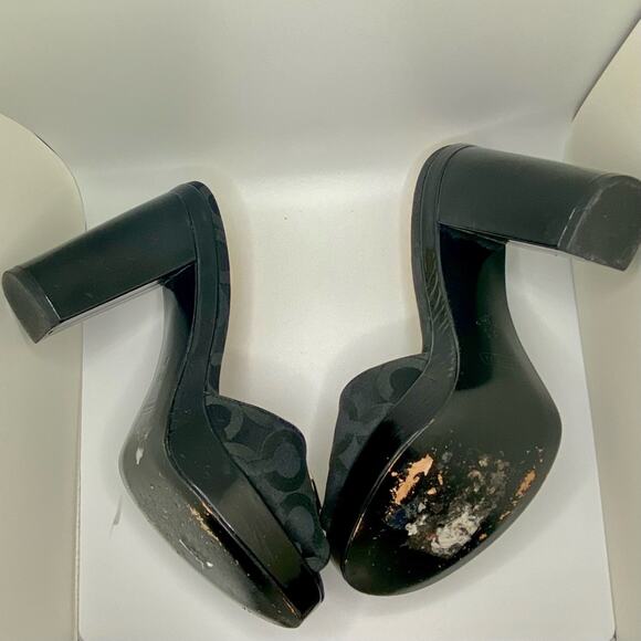 COACH Vintage Black Gold Toggle Platform Block Heel Slide Sz. 8.5 - Picture 5 of 7